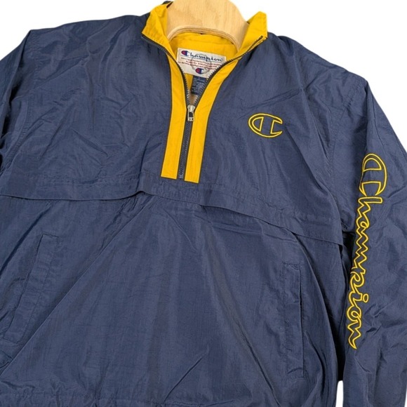Champion Other - Champion Mens Half Zip Windbreaker Jacket Navy Blue Yellow Embroidered Large